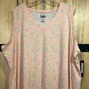 Lee Woman's Plus Size Pink Floral V-Neck Tank Top Size 3X